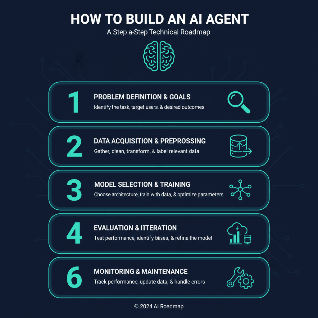 How to Build an AI Agent: A Step-by-Step Technical Roadmap infographic
