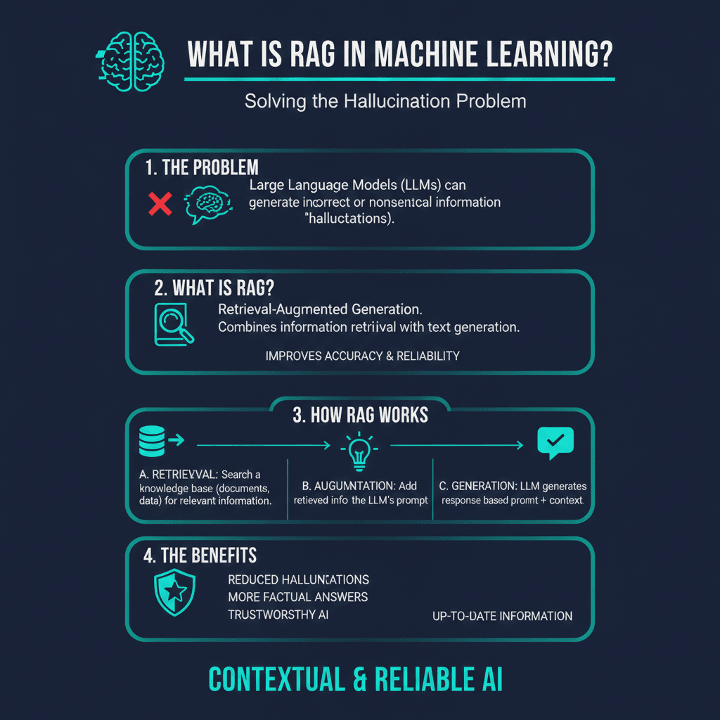 What is RAG in Machine Learning? Solving the Hallucination Problem infographic